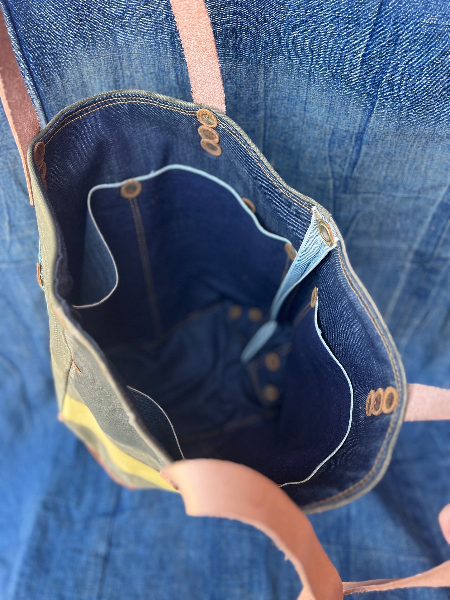 Tote made from various vintage military canvases