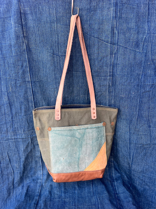 Tote made from various vintage military canvases