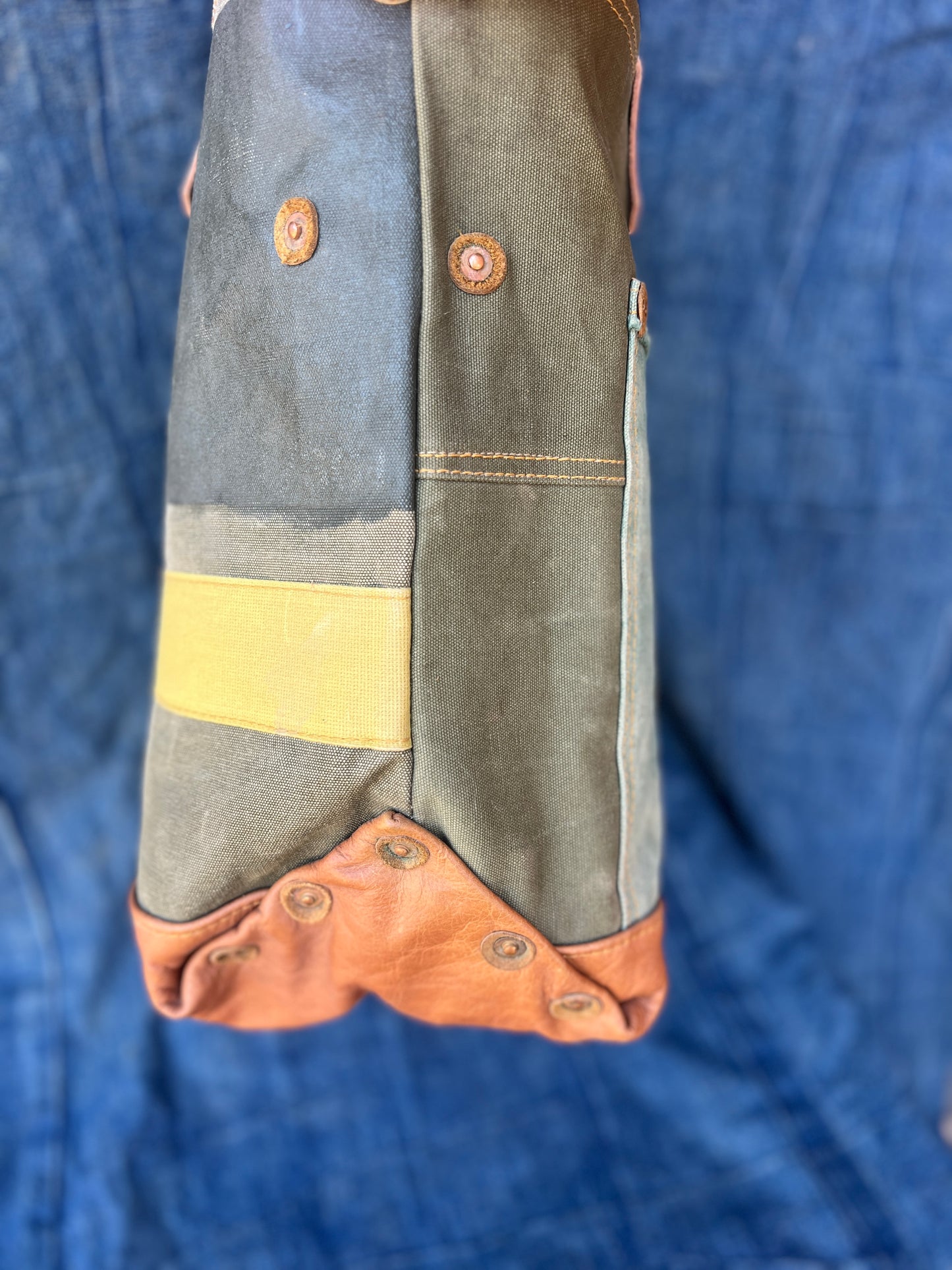 Tote made from various vintage military canvases