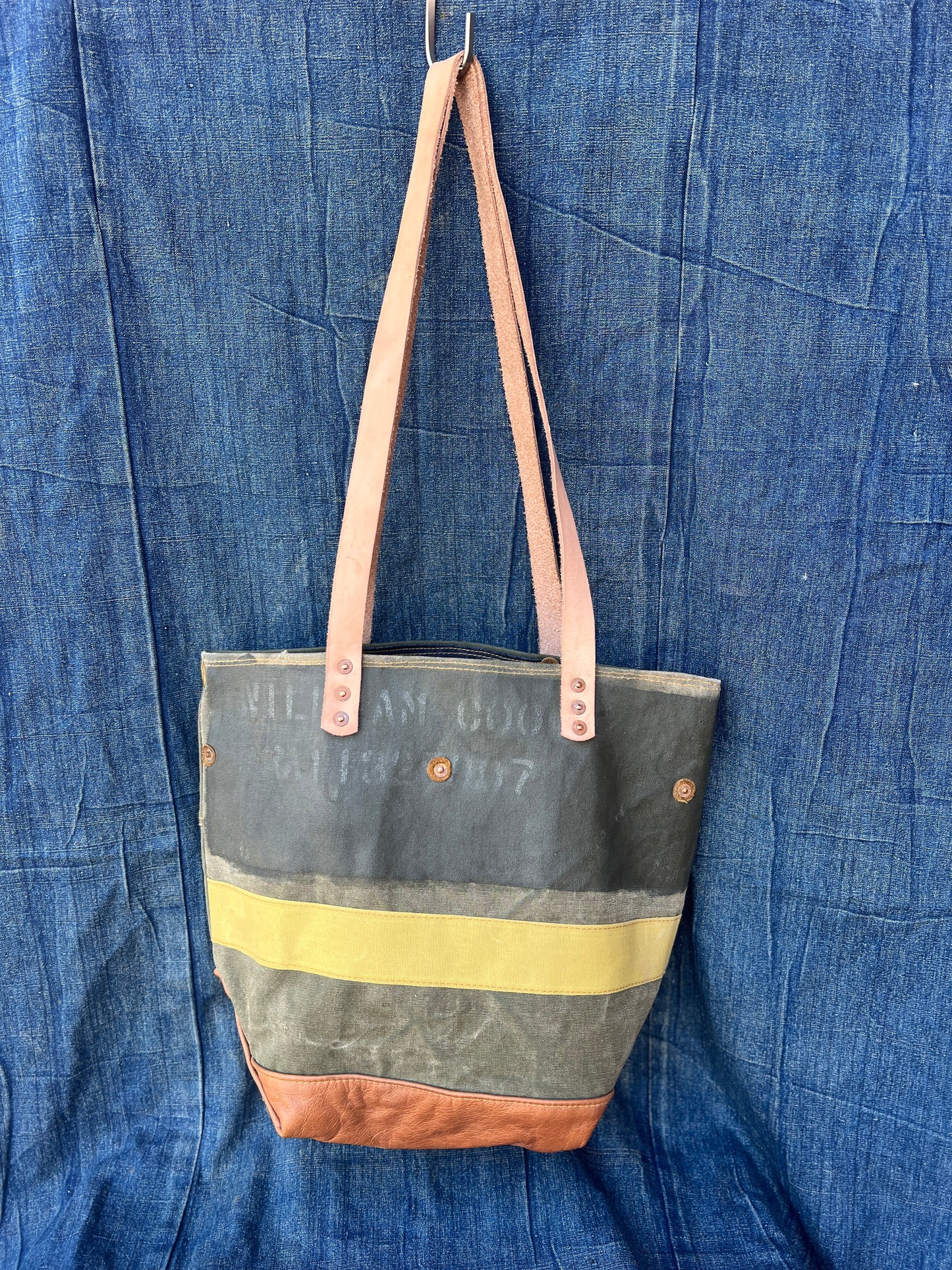 Tote made from various vintage military canvases